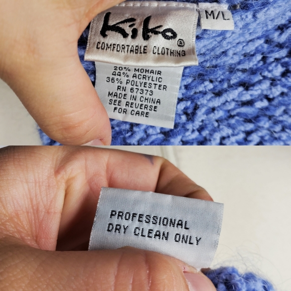 Vintage Kiko Mohair Cropped Cozy Soft Cable Knit Blue Womens M/L Medium Sweater - Picture 2 of 6